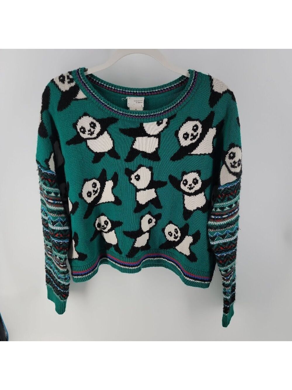 Coincidence & Chance Panda Sweater Boxy Cropped Novelty Knit Medium - Picture 3 of 11